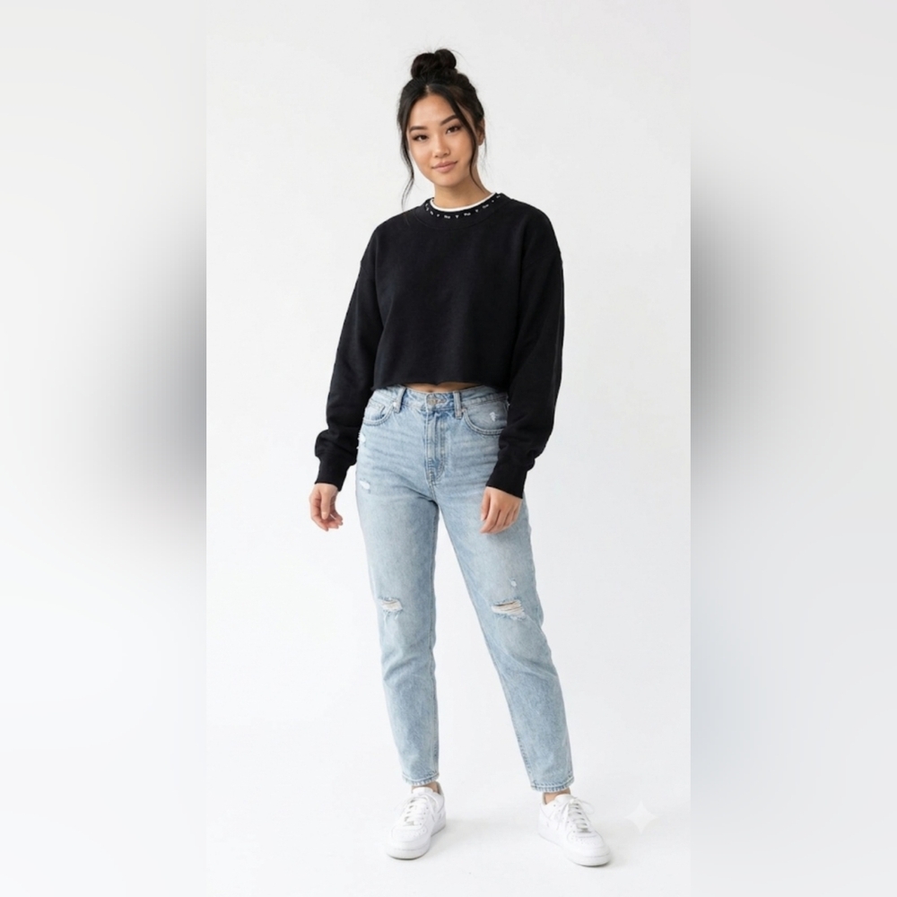 ✨ Aritzia Tna Cozy Fleece Cropped Crewneck Sweatshirt NWOT | Black | Size 1 ✨